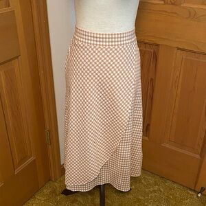 LOFT A-Line Gingham Skirt in Cream and Tan